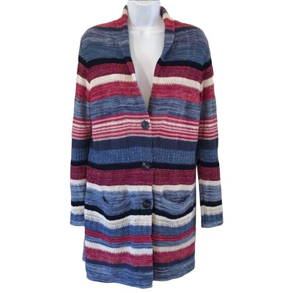 J. Jill Duster Oversized Striped Cardigan Sweater XS - Picture 1 of 6